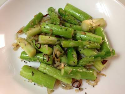 アスパラとしらすのガーリックソテー