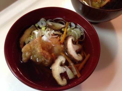 鶏肉のから揚げと野菜のお吸い物