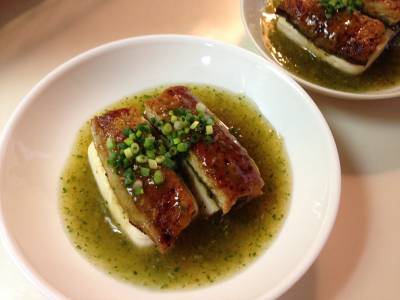 うなぎと豆腐のきゅうりあんかけ