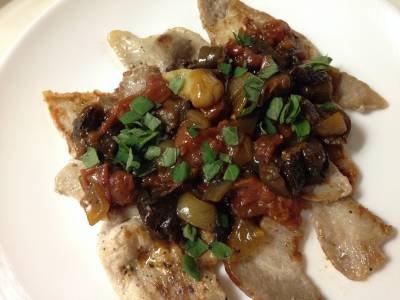 ポークソテー・プルーンカポナータソース