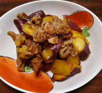 さつまいもと豚肉のバターじょうゆ焼き