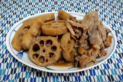 れんこんと豚肉の照り煮