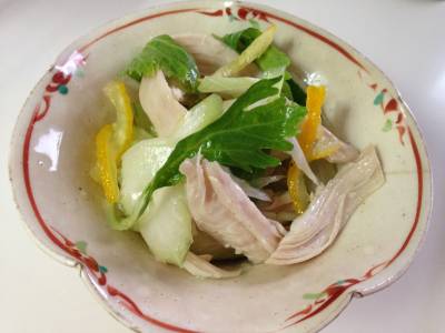 ゆで鶏のゆずシロップあえ