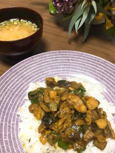 なすと鶏肉のドライカレー