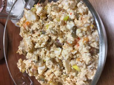 ザーサイとゆで卵のピータン豆腐風