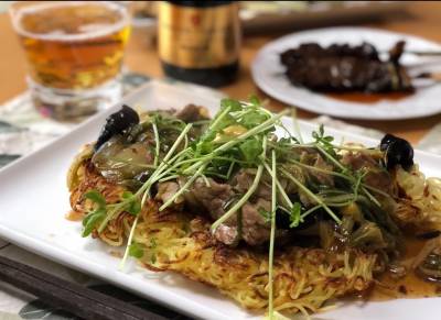 豚肉と小松菜のあんかけ焼きそば