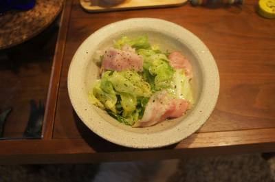 春キャベツとベーコンのオイル蒸し