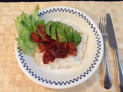 ポークチャップ&アボカドのっけご飯