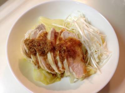 キャベツのザク切り蒸し よだれ鶏風