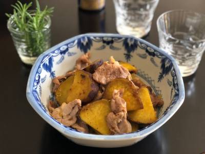 さつまいもと豚肉のバターじょうゆ焼き