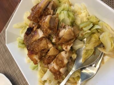 キャベツのザク切り蒸し よだれ鶏風