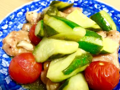 きゅうりと鶏肉の甘酢炒め