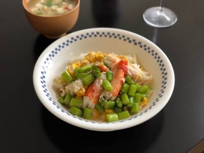 かにとアスパラガスのあんかけチャーハン