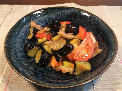 なすと豚肉の香味あえ