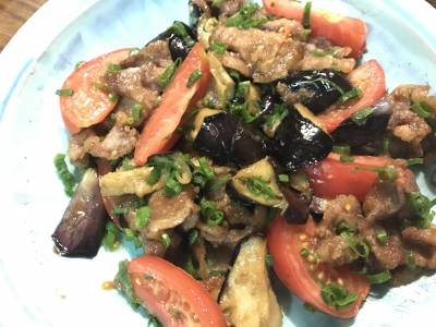 なすと豚肉の香味あえ