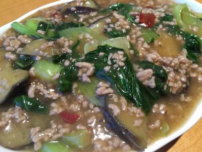 なすとひき肉のピリ辛炒め