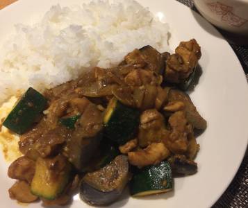 なすと鶏肉のドライカレー