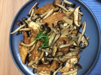 厚揚げときのこのバターじょうゆ炒め