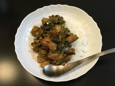 なすと鶏肉のドライカレー