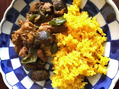 なすと鶏肉のドライカレー