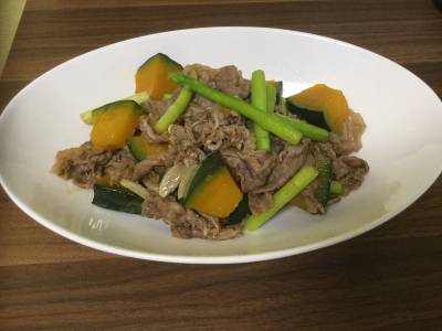 かぼちゃと牛肉のバターじょうゆ