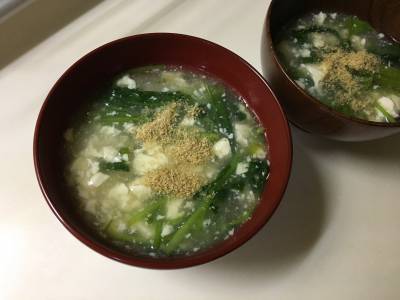 豆腐と青菜のポタージュ風スープ