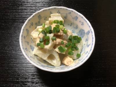 れんこんと焼きたらこのわさびマヨネーズあえ