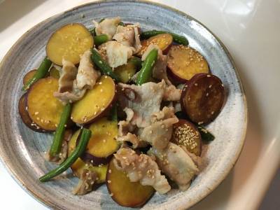 さつまいもと豚バラの塩きんぴら