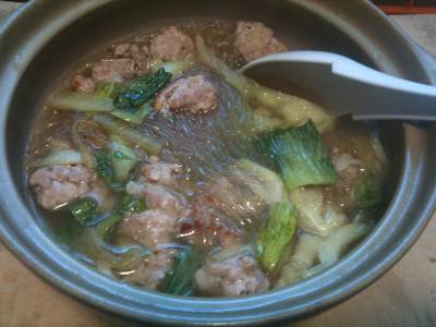 チンゲンサイと豚肉と春雨の炒め煮