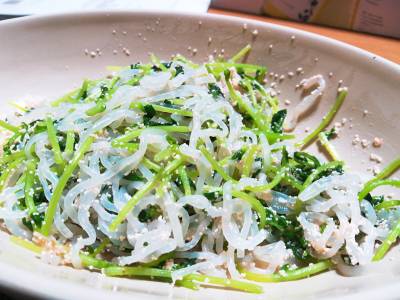 豆苗としらたきの明太子炒め