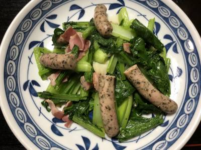 小松菜ベーコン炒め