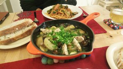 砂肝とマッシュルームのアヒージョ