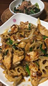 れんこんと鶏肉のピリ辛炒め