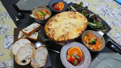 ミートソースとマッシュポテトのグラタン