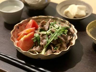 牛肉と水菜のしょうが炒め