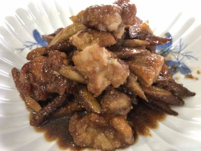 新ごぼうと手羽中の甘酢炒め煮