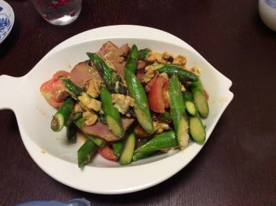 アスパラとベーコンの生姜焼き