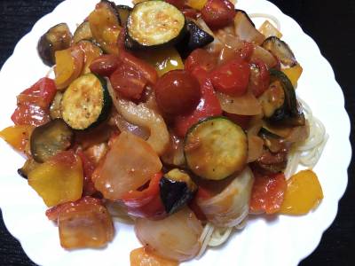 ラタトゥイユの冷たいパスタ