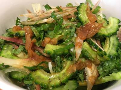 ゴーヤーとみょうがと青じその梅酢じょうゆがけ