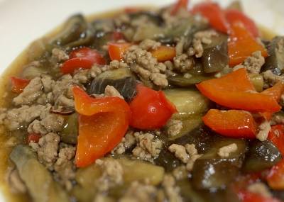 なすとひき肉のピリ辛炒め