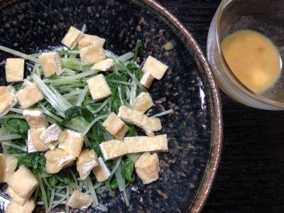 水菜と油揚げのからしあえ