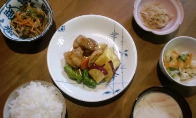 揚げさつまいもと根菜の甘酢あん