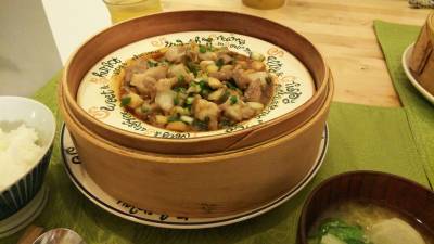 長芋と豚肉のサイコロ蒸し