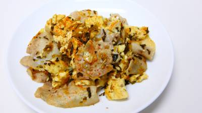 豚バラ肉と豆腐の高菜炒め