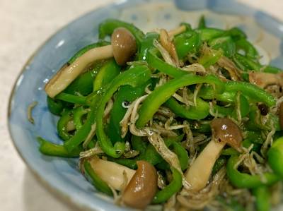 ピーマンとじゃこのきんぴら (写真右上)