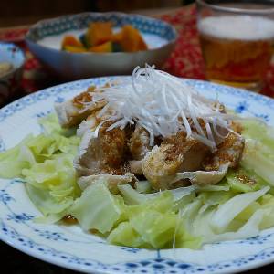 キャベツのザク切り蒸し よだれ鶏風