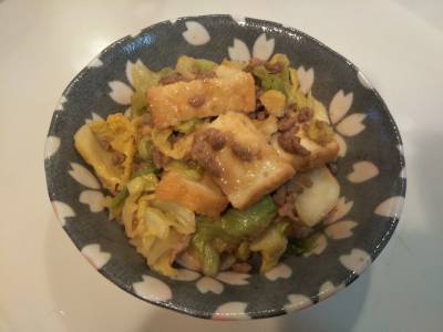 キャベツと厚揚げのみそ炒め