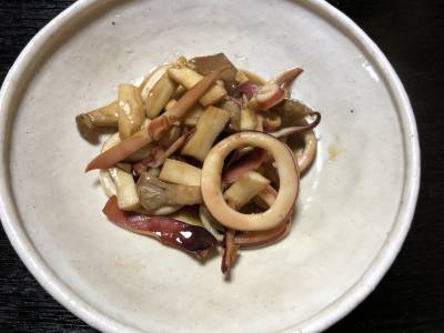 しいたけといかのバター炒め