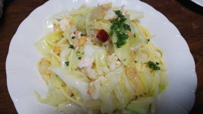 春キャベツとえびのパスタ 柚子こしょう風味