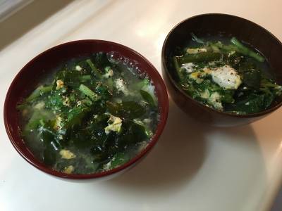 わかめとクレソンのかきたま汁